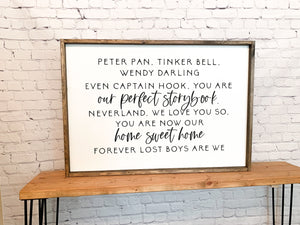 Peter pan tinker bell Wendy darling | Framed wood sign
