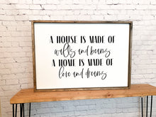 Load image into Gallery viewer, A house is made of walls and beams  | Framed wood sign