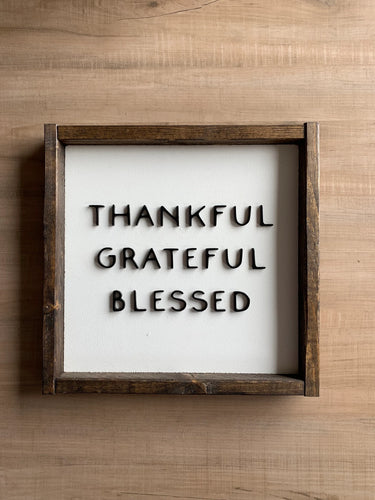 Thankful grateful blessed | Framed wood sign