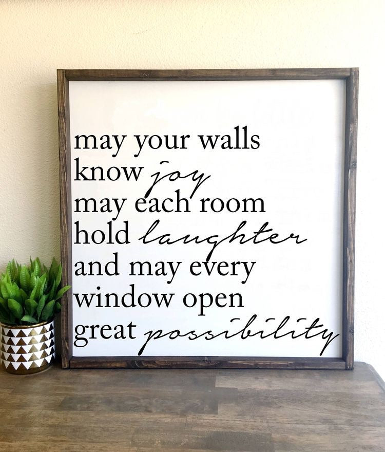 May your walls know joy | Framed wood sign