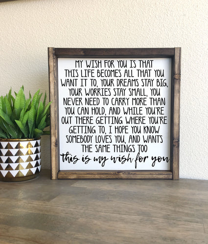 My wish for you | Framed wood sign